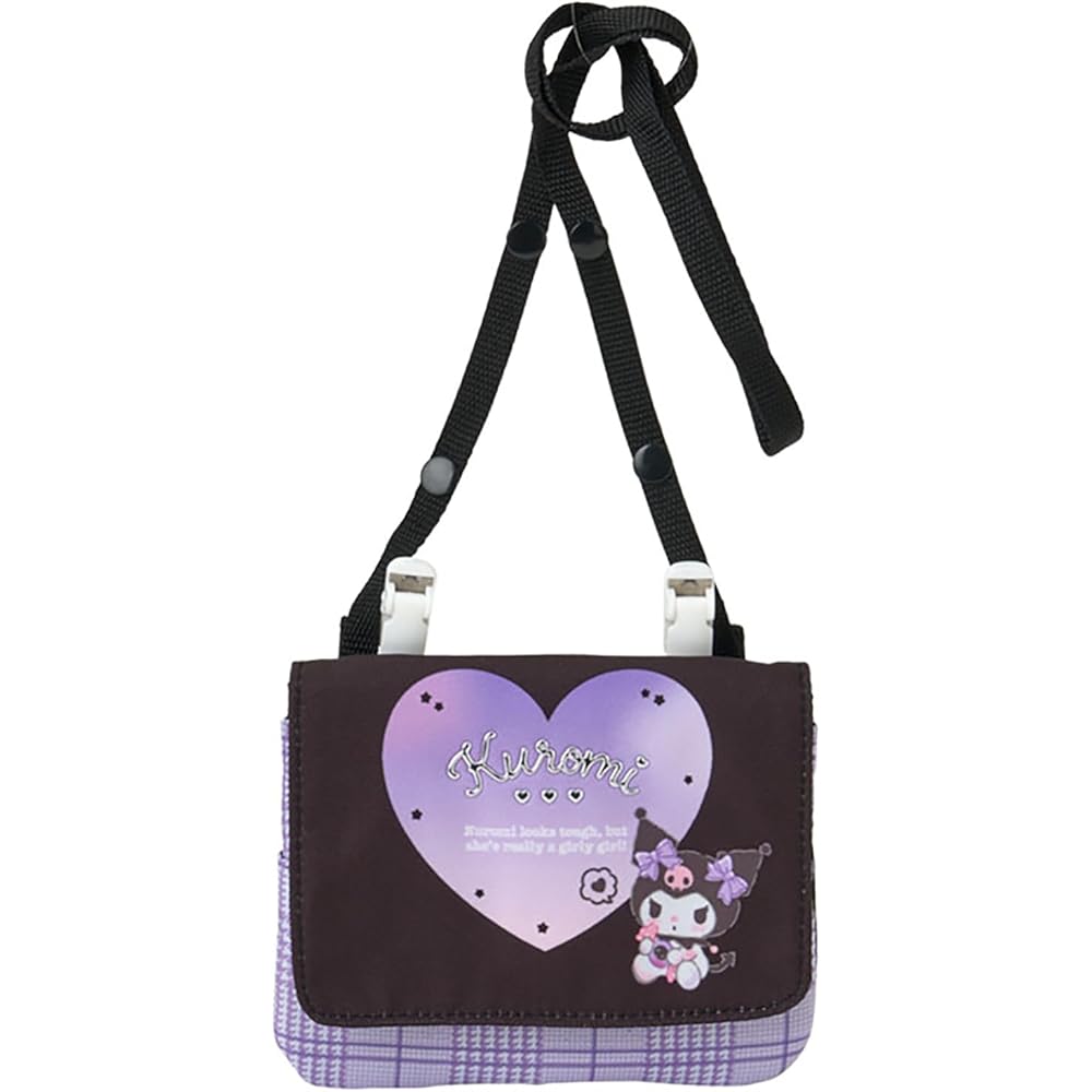 

Карманный кошелек Sanrio Kuromi с плечевым ремнем, полиэстер, 14x1x12 см, место для имени для детей