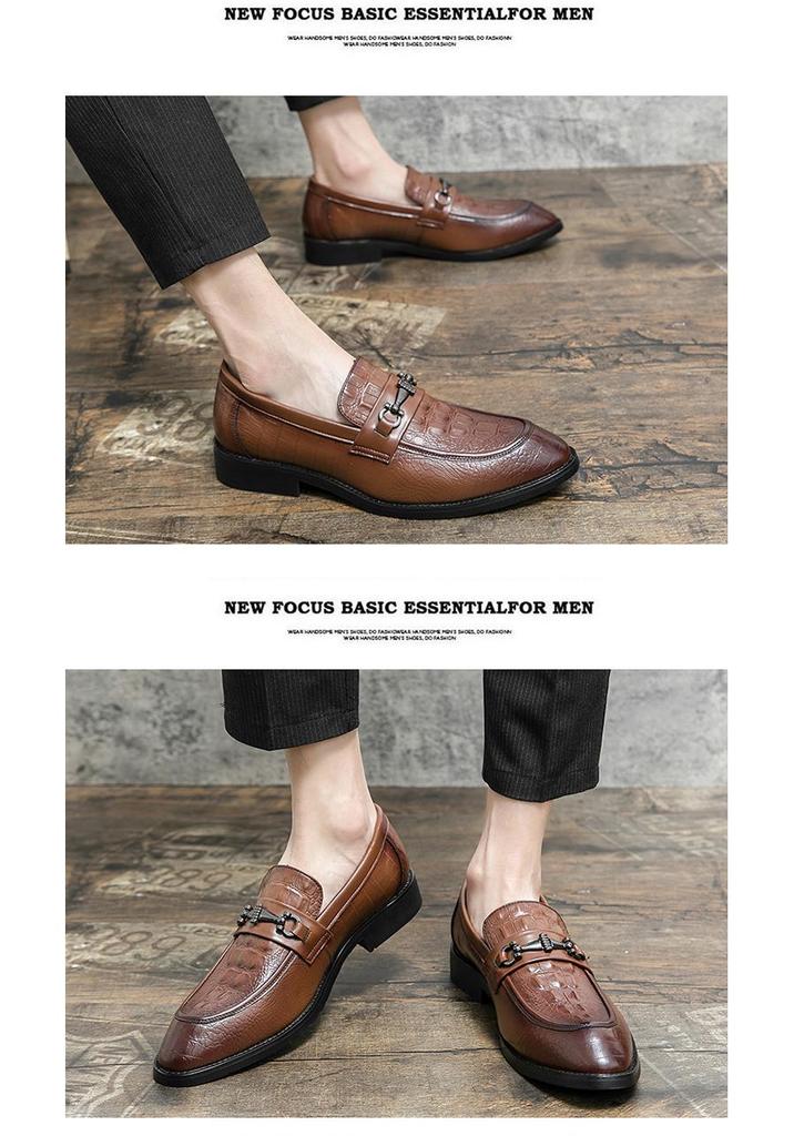 Men's Plus Size Crocodile Embossed Pointed Toe Formal Leather Slip-on Shoes for Business or Weddings
