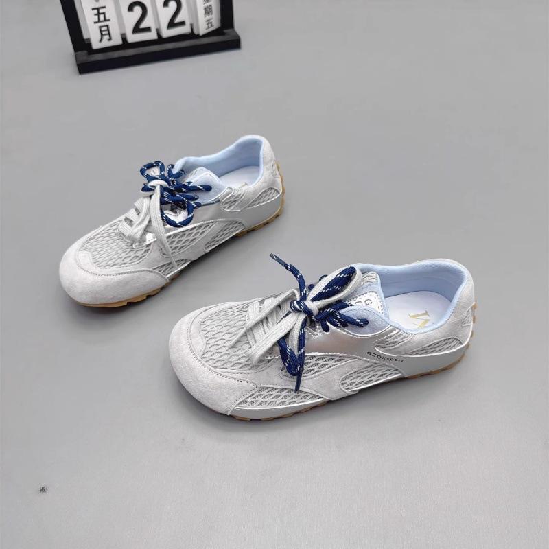 Soft leather mesh German training shoes women's 2025 summer new round head thick sole thin fashion breathable casual sports shoes tide