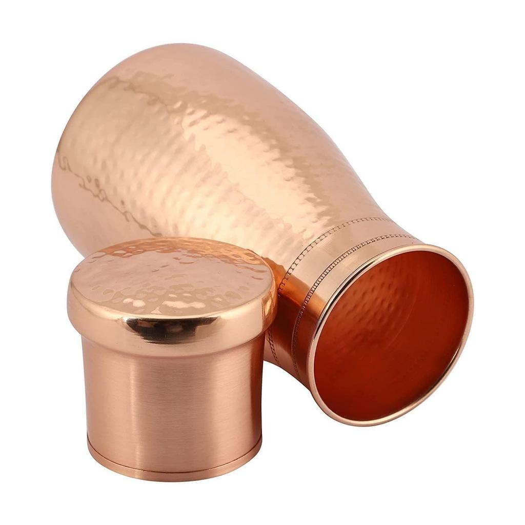 Copper Bottle with Built In Glass Joint Free and Carving Design With Glossy Finish Bottle for Ayurvedic Health Benefits Yoga (1000 ML, Copper)