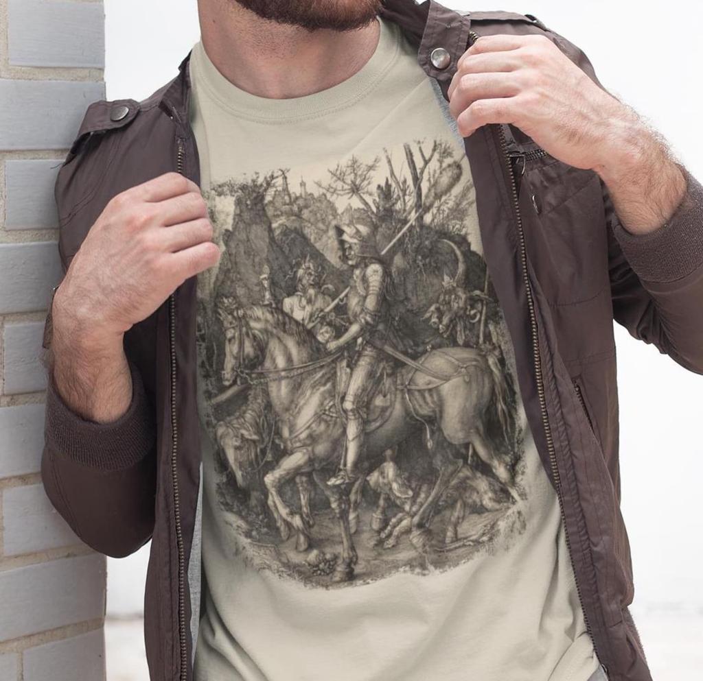Albrecht Dürer Knight Death and the Devil T-Shirt Fine Art Gift for Art Lovers Famous Painting Unisex Shirt Engraving Print Artistic Tee