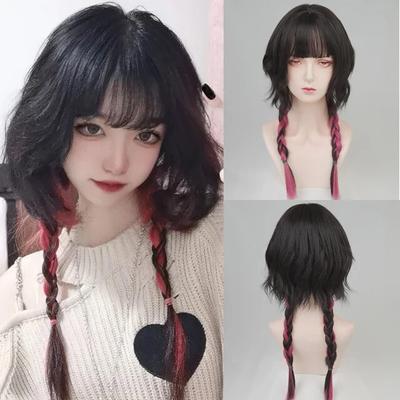 Black Red Long Synthetic Wig Women Jellyfish Natural Cosplay Lolita Wigs with Bangs Hair for Daily Party