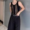 INCERUN Men Sleeveless Patchwork Mesh Sheer Tank Tops See Through Vest