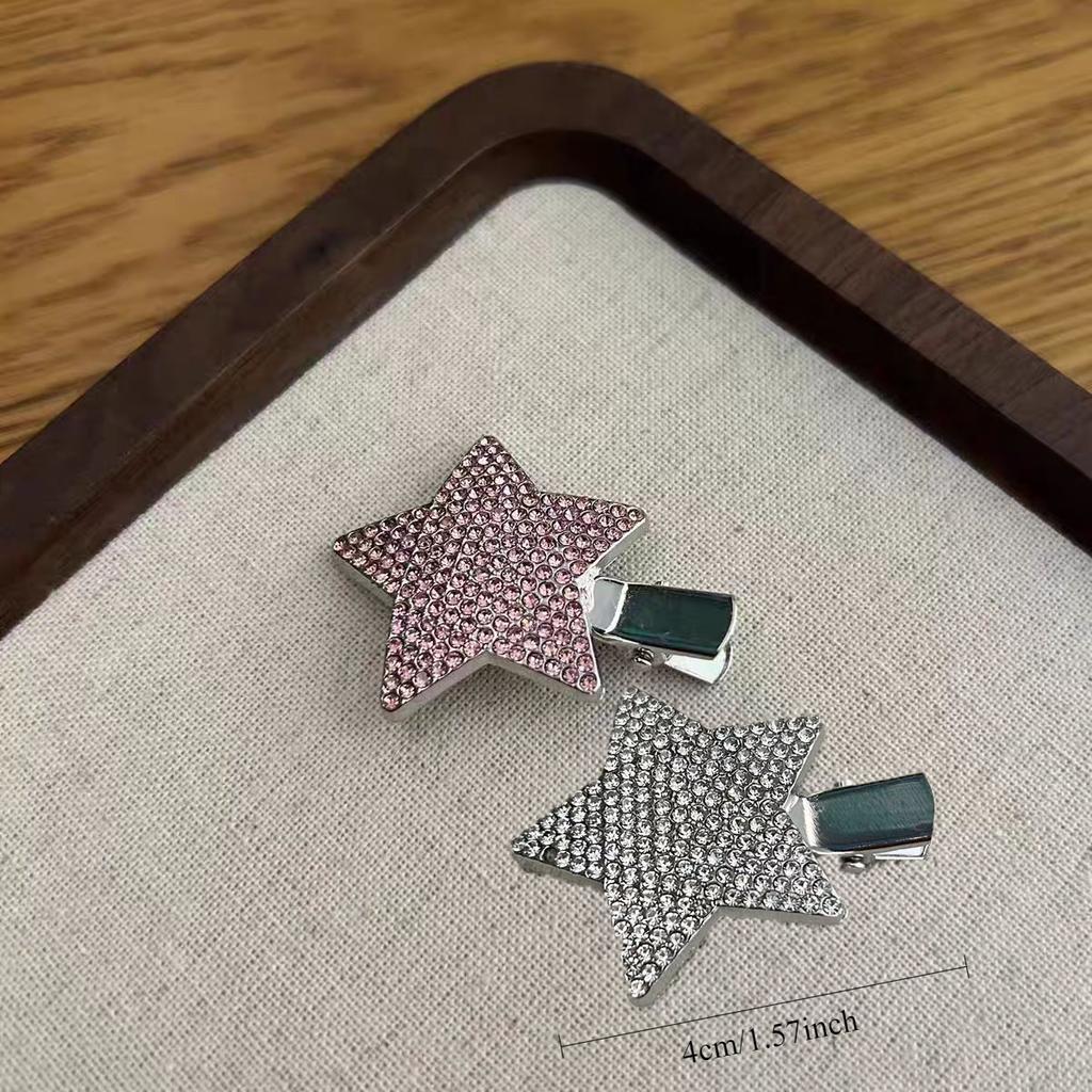 2pc Fahion Alloy Shining Crystal Pink White Heart Star Hairpin Hair Side Clips for Girls Women Wedding Korean Hair Accessories