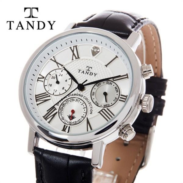 [Tandy] DIA-1901 Diamond Men's Multi-Function Fashion Design Leather Wristwatch Classic Large Dress Watch,Korean popular watches