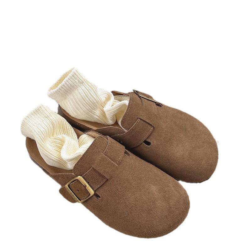 [Ushilai] Leather Boken shoes for women's autumn new soft-soled fashion casual outer wear classic bag head slippers tide