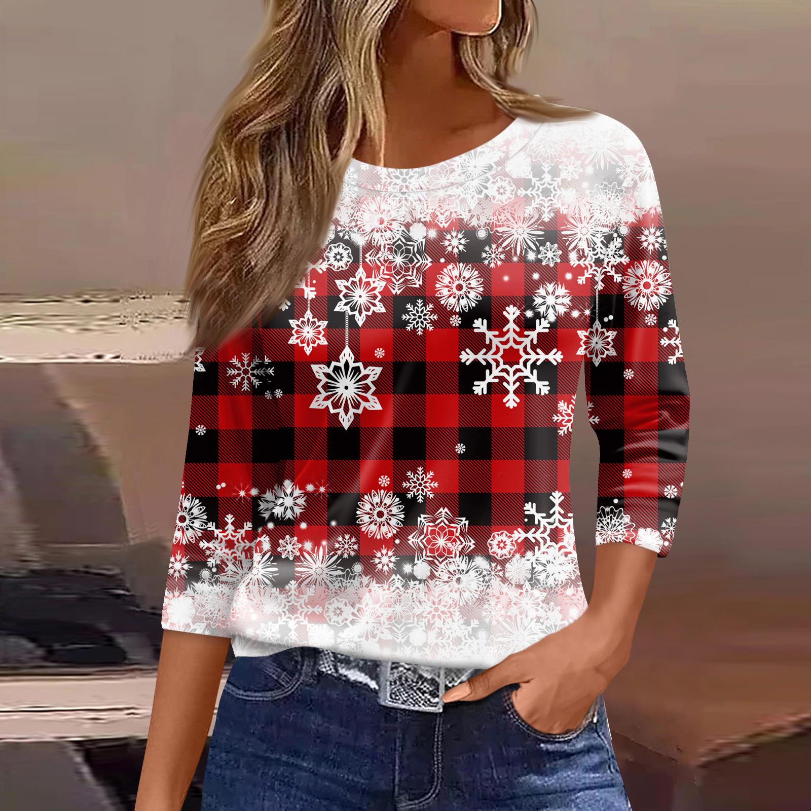 

Женская модная повседневная свободная футболка с круглым вырезом и рукавами 3/4 с принтом, женский топ XL красный