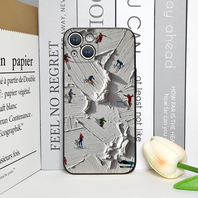 Oil Painting of Snow Scene Skiing Pattern Phone Case for iPhone 17 16 12 11 14 Plus 13 15 Pro Max 12 13 Mini X XS XR Soft Cover