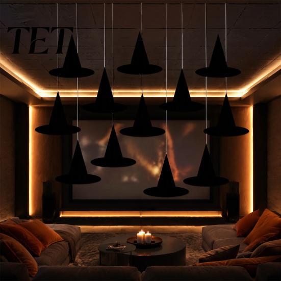 Party Hanging Ornaments for Holidays 12Pcs Halloween Witch Hat Ornaments, Paper Banner Decorations, Bulk Pendants Decoration Spooky Ceiling Drop Decor