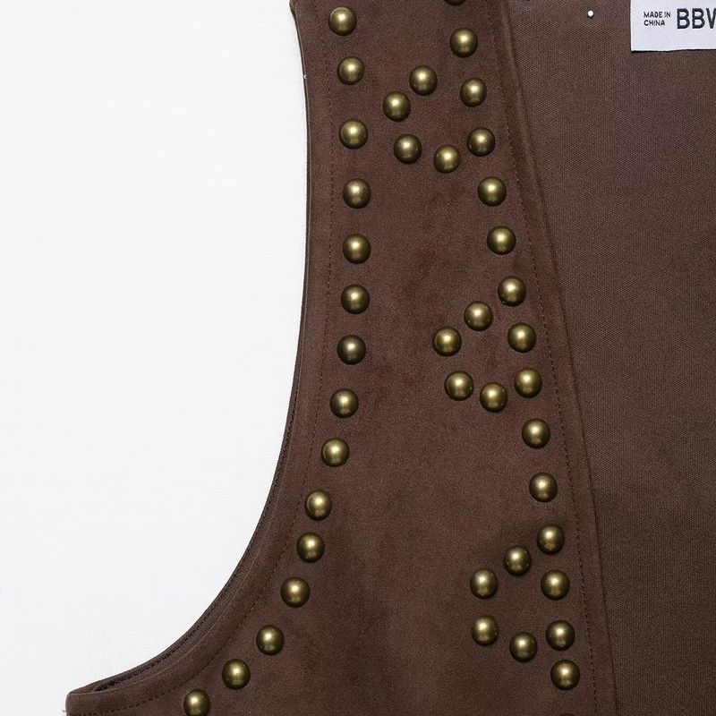 Kaslead New Women clothes Western Style Rivet Suede Effect Vest Shorts 5063831 5063809