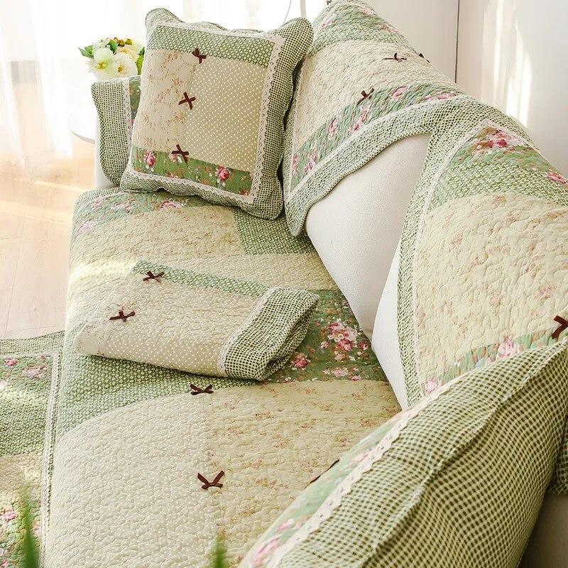 Cotton Fabric Sofa Mat Patchwork Bowknot Pastoral Style Sofa Cover Four Seasons Sofa Cushion Non Slip Combination Couch Cover
