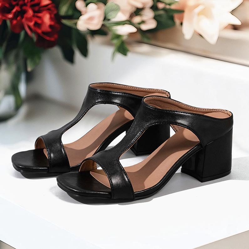 

Fashion New Summer Styles of Thick Heels/comfortable Light Mouth Banquet Women s Shoes Fashionable Sexy Square Toe Light Beach Slippers 35 чёрный