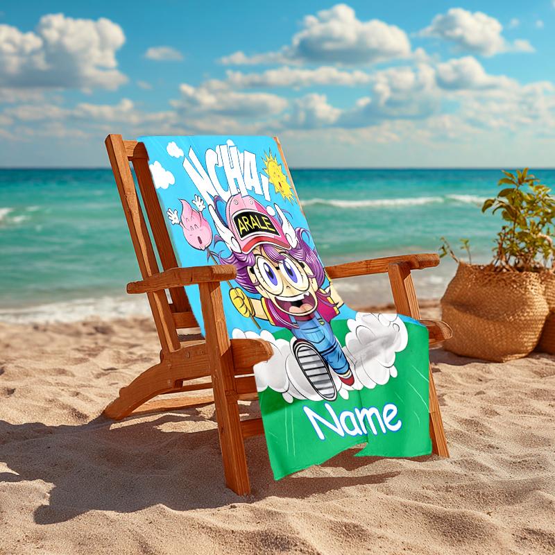 Personalized customized proof beach towel with Arale Norimaki  pattern - soft, absorbent, quick-drying, perfect swimming, camping&bathing