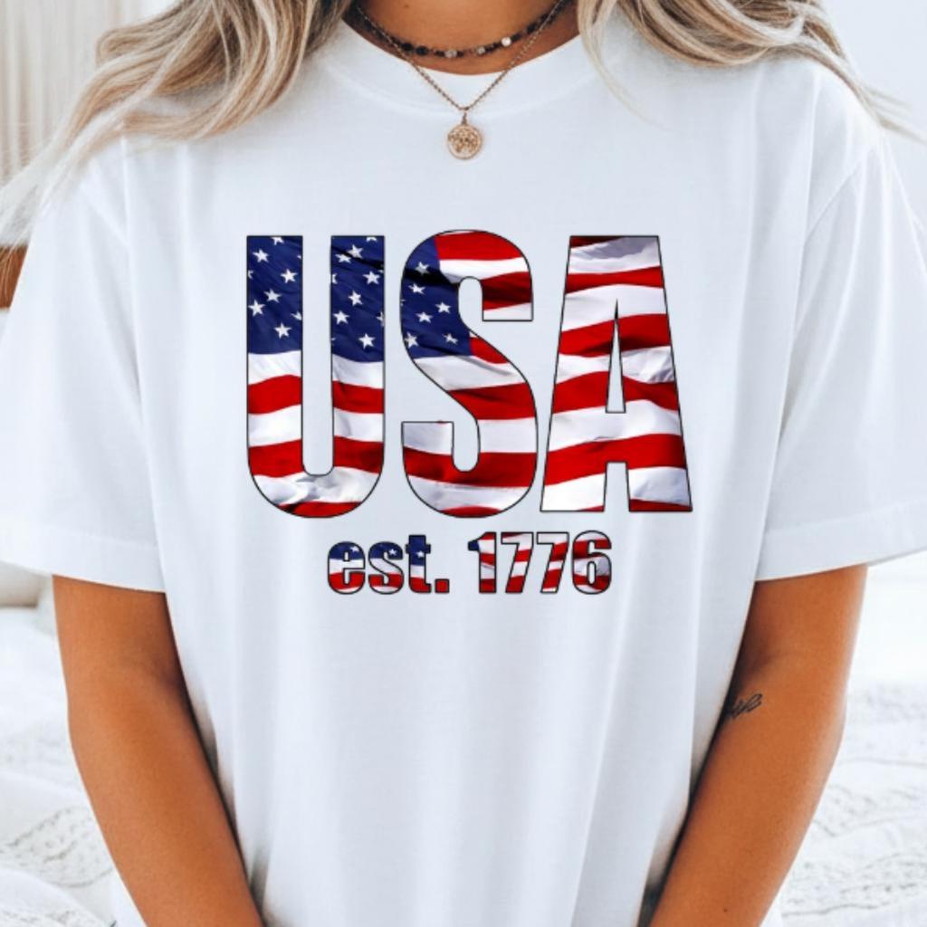 Usa T Shirt American Flag Patriotic Tee Women Gift 4th July Independence Day Tshirt Vintage Design Americana Apparel Retro America 1776