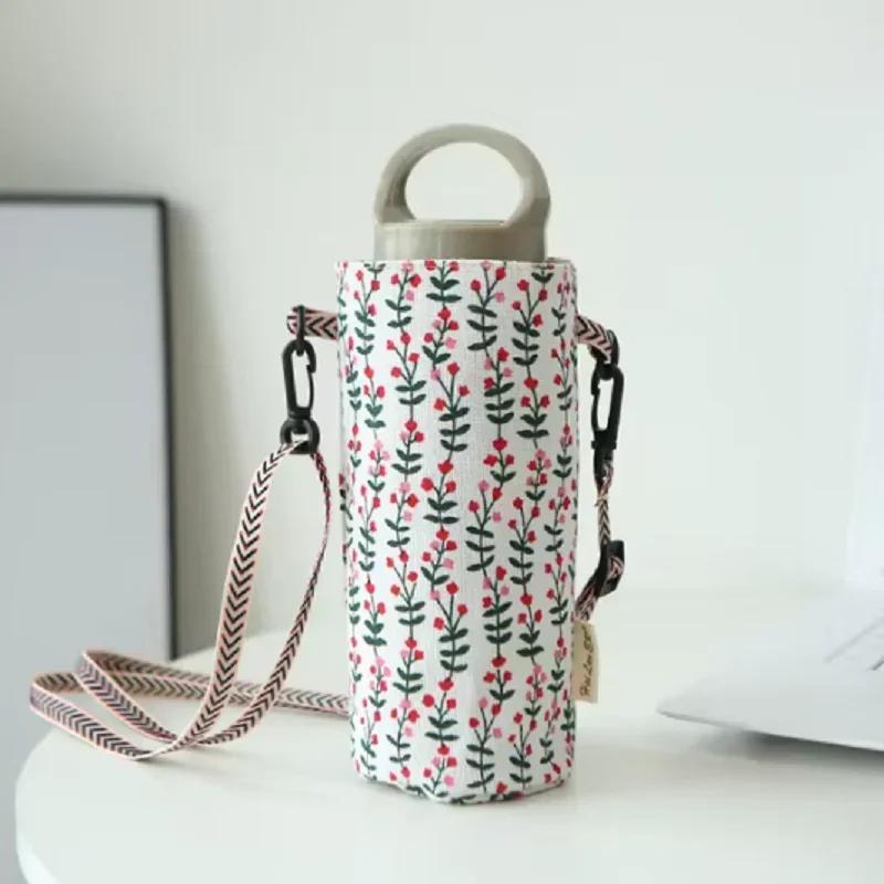 

1 PC Canvas Water Cup Bag Water cup bag, simple hand-held hanging rope, diagonal span cup cover, milk tea insulated cup cover
