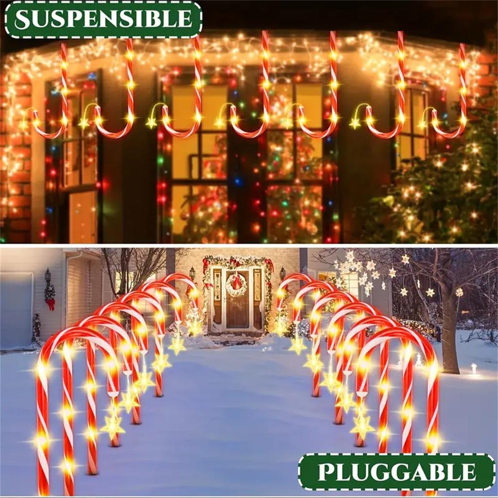 5/8PC Solar LED Candy Cane Light 8 Function Waterproof Suitable For Courtyard And Outdoor Party Christmas Decoration