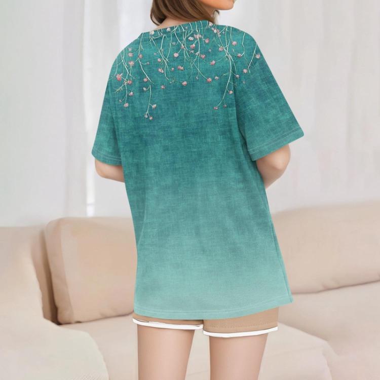 Women's Casual V Neck Printed Short Sleeve T Shirt Basic Tee Top Daily Wear Fashion