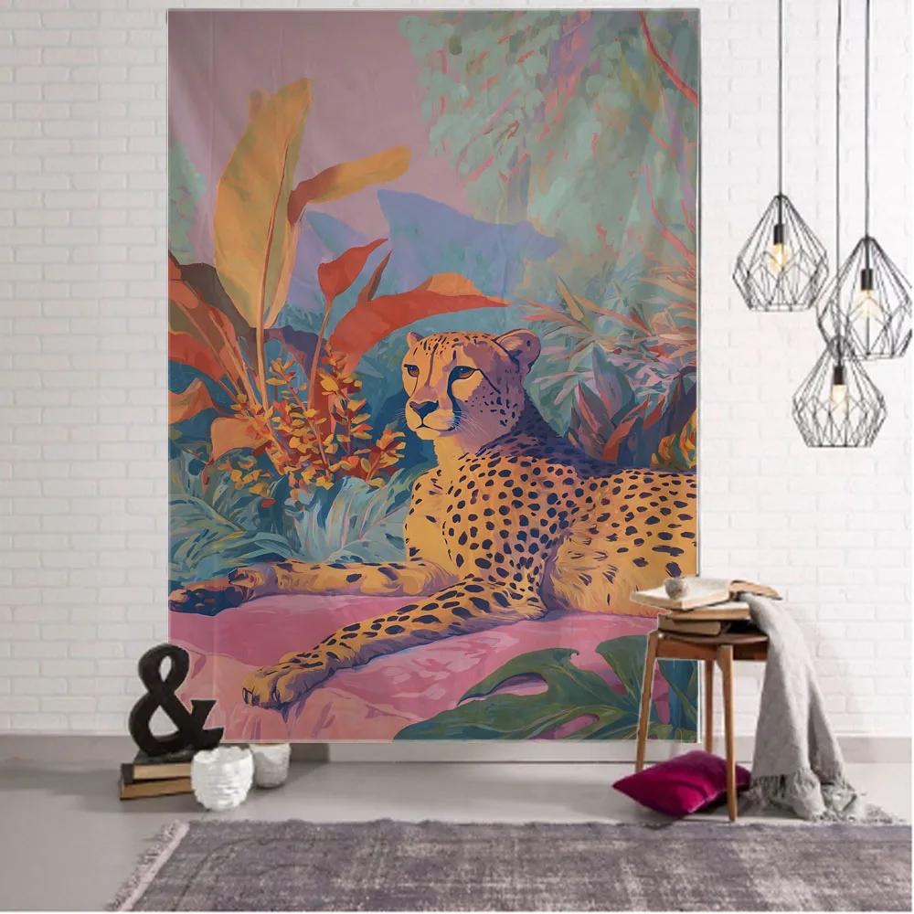 Psychedelic Hippie Jungle Animal Tapestry Wall Hanging Owl Tiger Elephant Flower Bird Background Home Decor