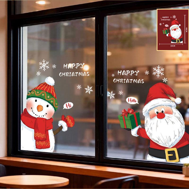 Christmas Window Stickers Happy New Year Decorative Glass Window Static Sticker Merry Xmas Santa Claus Shopping Center Ornament