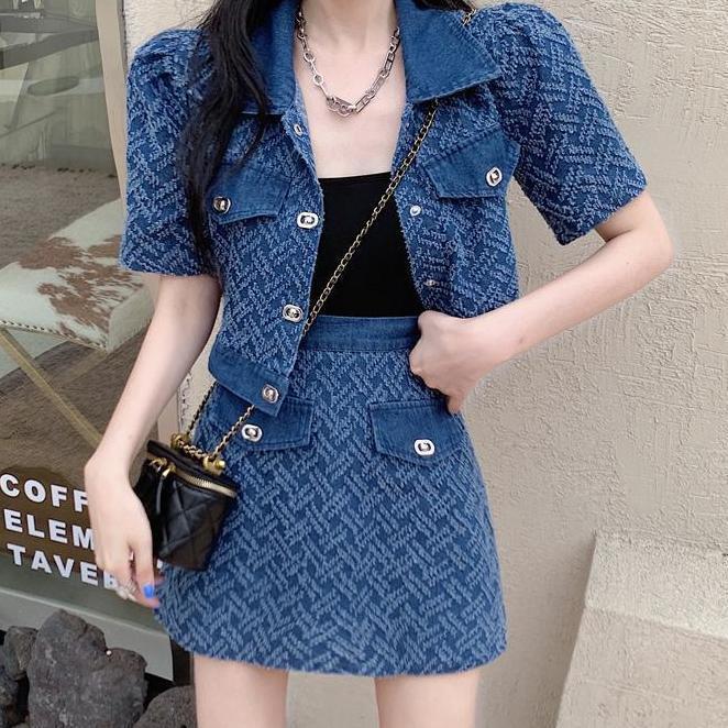 

Hong Kong Fashion Denim Suit: Women s Summer Shirt & Skirt Set 2026 S (Below 95 Jin)