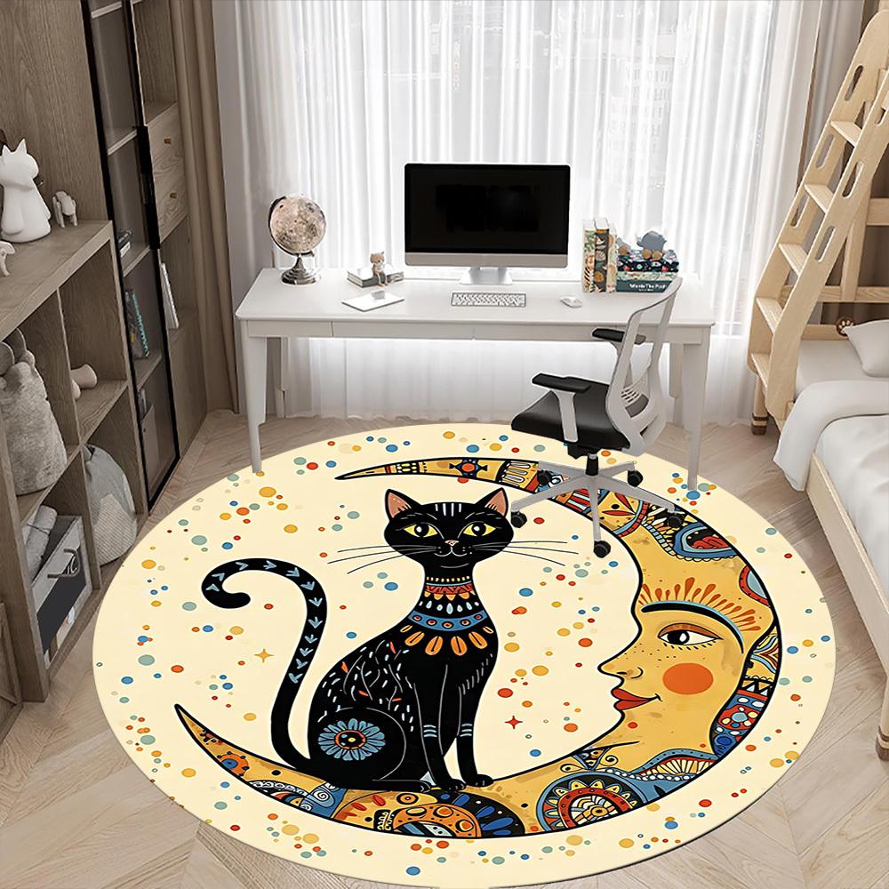 1PC Moon Cat Office Round Area Rug, Indoor Mat Suitable For Office, Under Office Chairs Bedroom Living Room Home Decor, Room DecoT1223061