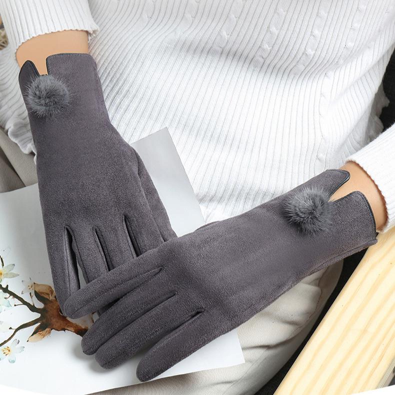 Autumn and Winter Suede Gloves Women's Warm Finger Gloves Women's Fashionable Trendy Skiing and Cycling Outdoor Sports Gloves
