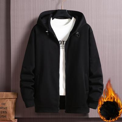 Men's  Clothes High Quality  10XL Zipper Winter Plus Velvet Thickening Coat Casual Fashion Hooded Jacket  Oversized All-match Top Black