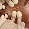 Lamb wool shoes women's outer wear 2025 autumn and winter new bow pearl pregnant women bean shoes one foot cotton ladyshoes