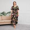 Summer Women's Dress Short Sleeve High Waist V-neck MIDI Dress Plus Size Temperament Printed Sexy Dress