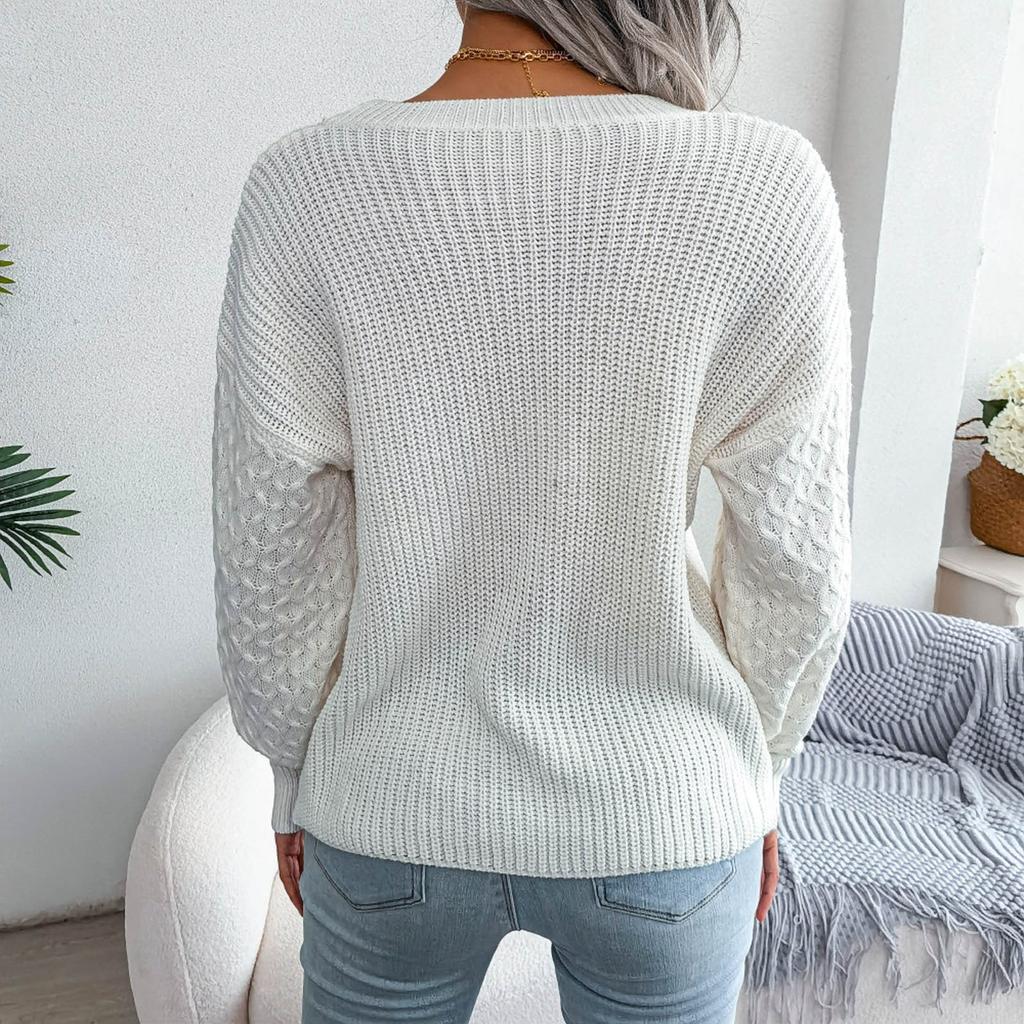 Women's Casual Long Sleeve Knit Sweater Loose Pullover And Thick Knit Sweater