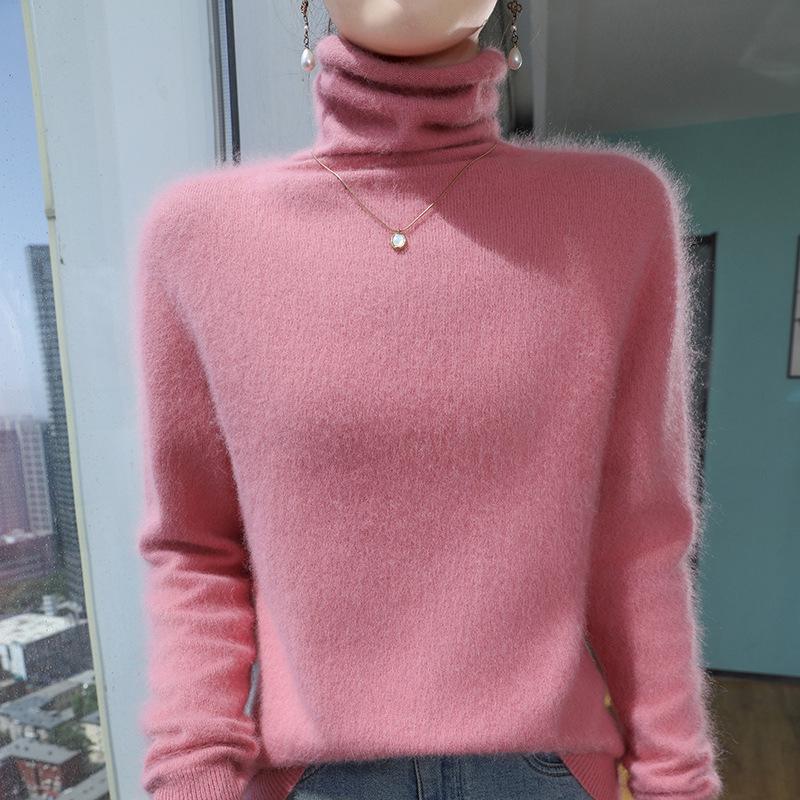 Women's Mink Cashmere Turtleneck Sweater - Short-Sleeved, Loose Fit, Autumn/Winter Warm Knitwear