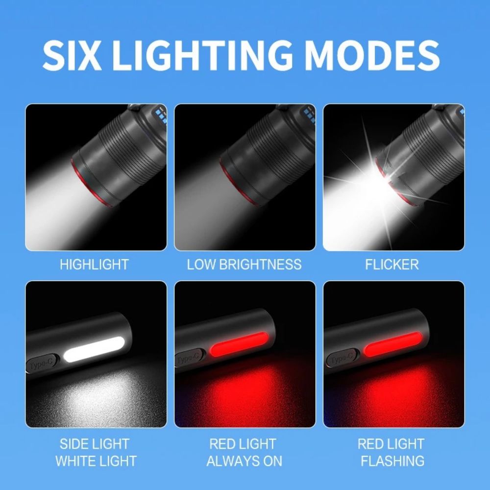 Rechargeable Mini Flashlight COB Side Lamp Long-Range Pocket Torch Waterproof Long-lasting Strong Lighting Flashlight Hiking