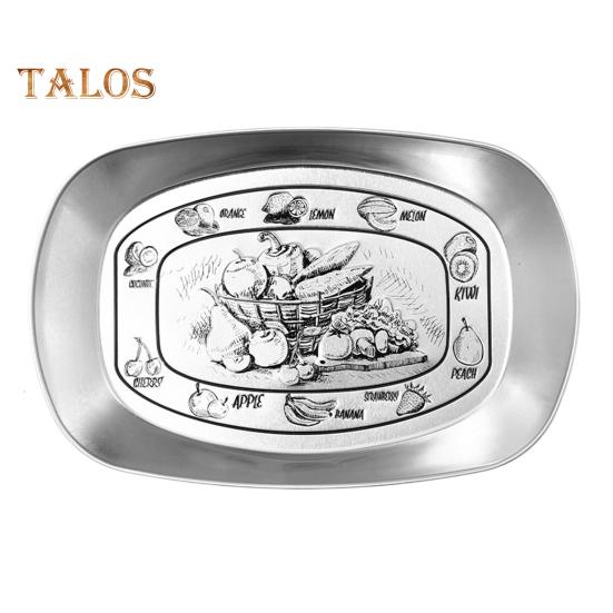 Retro Tinplate Dinner Plate Stainless Steel Serving Tray Round Seasoning Plates Platter Kitchen Gadget for Fruits Desserts Fried Chicken