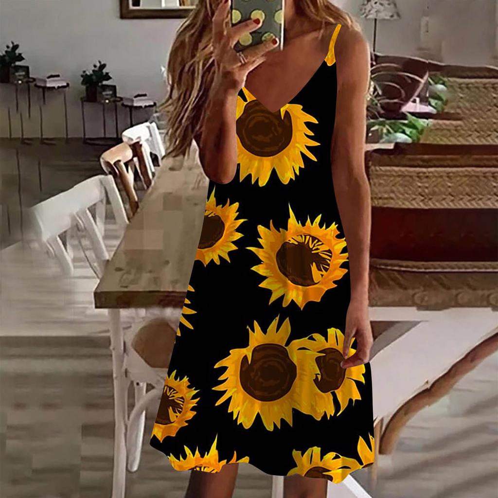 Kadın Elbise Günlük Baskı Slip Plaj Etek Sundress