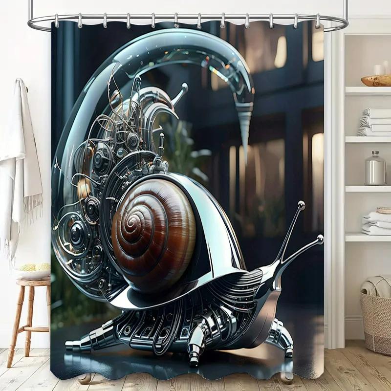 Steampunk Mechanical Snail Shower Curtain Bathroom Decor Waterproof Fabric 3D Printed Artistic Modern Home Decoration for Kids B