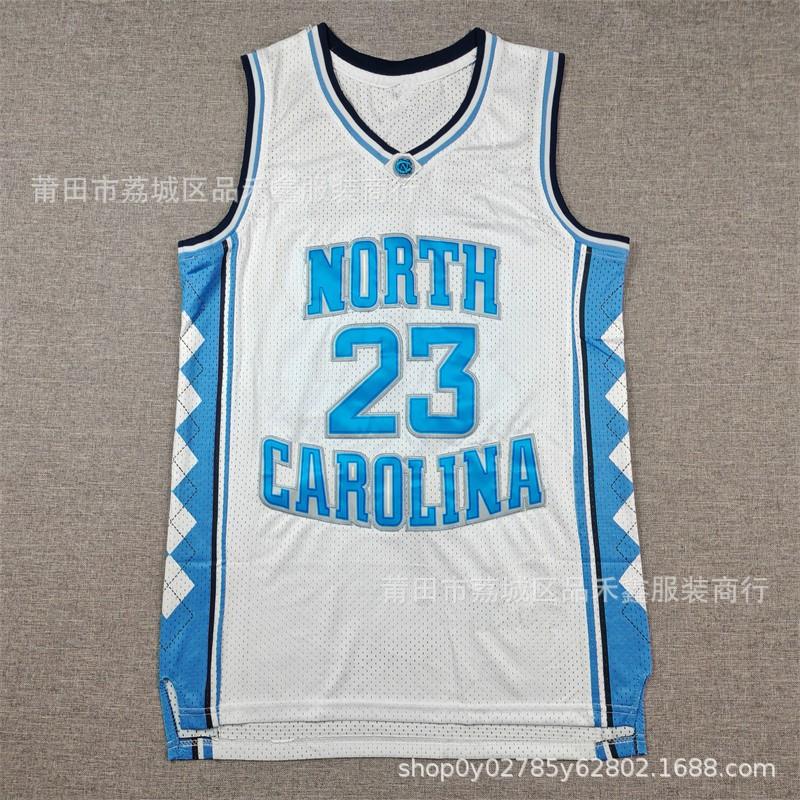 Camiseta de Baloncesto Universitaria Vintage Michael Jordan UNC 23 Azul Blanco Negro Bordada Retro Ropa para Fans