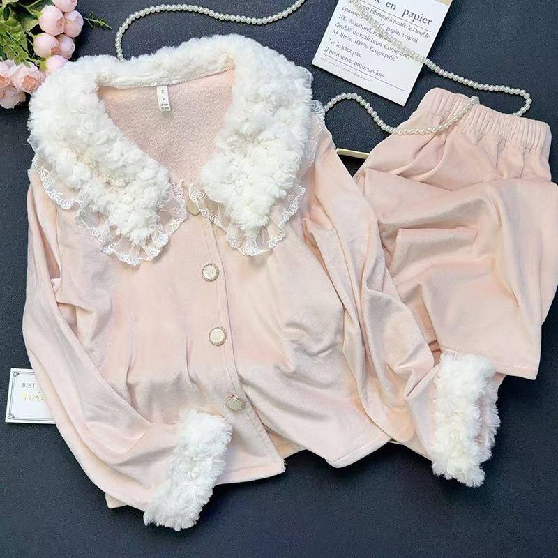2025 Velvet Island Pajamas for Women: Fluffy, Warm Long-Sleeve and Pants, Sweet Girly Style, Indoor/Outdoor Wear
