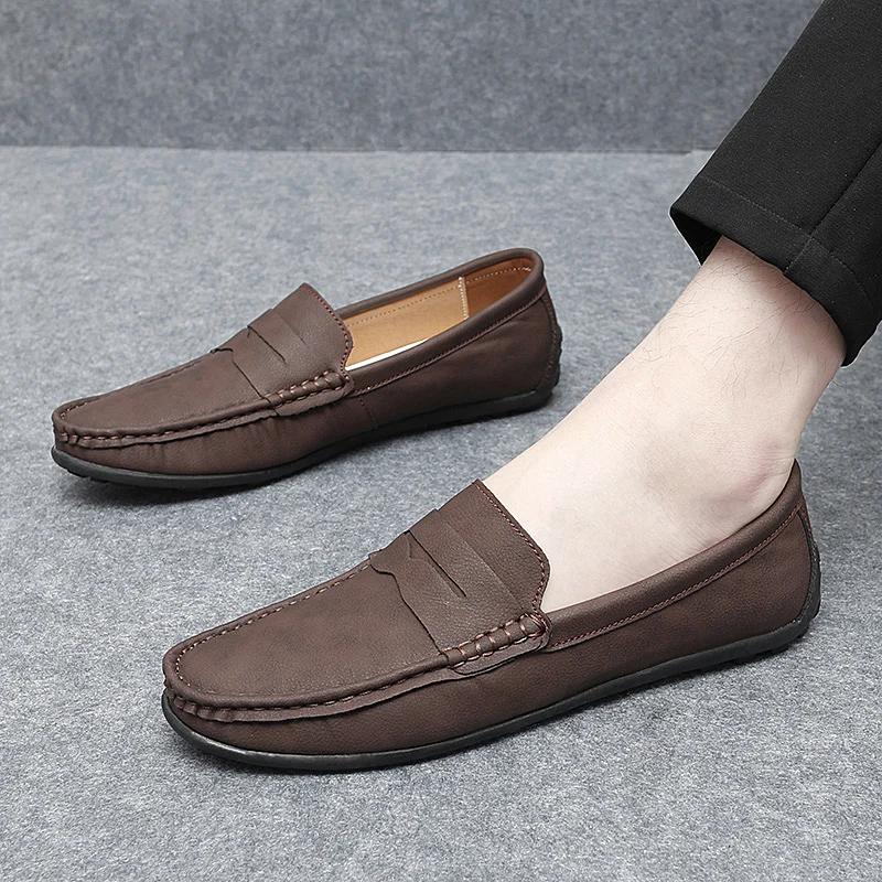 New Leather Men Slip on Shoes New Mens Loafers Handmade Male Walking Footwear High Quality Men's Shoes Classic Men Shoes Wedding