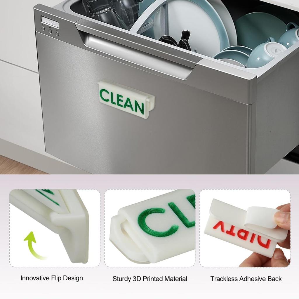 Magicfour Dishwasher Clean Dirty Sign, Adhesive Flip Sign for Dishwashers, Easy to Read for Kitchen Storage and Decoration Accessories (1 Pack)