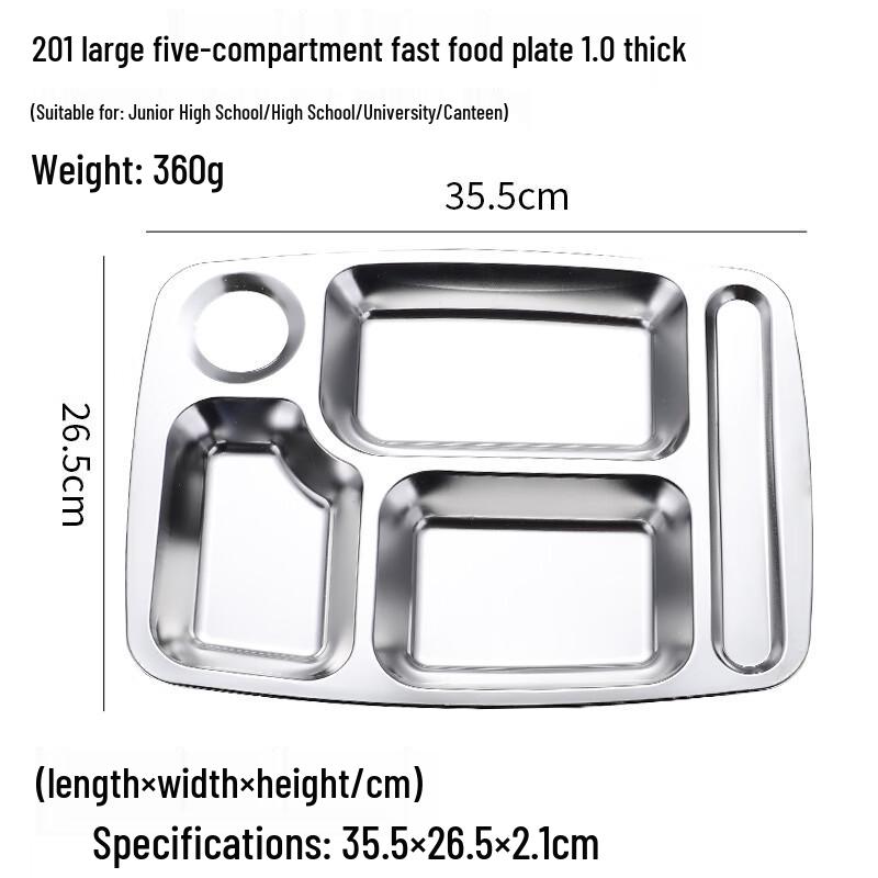 Jingyuheng Large 5-Compartment 304 Stainless Steel Meal Tray