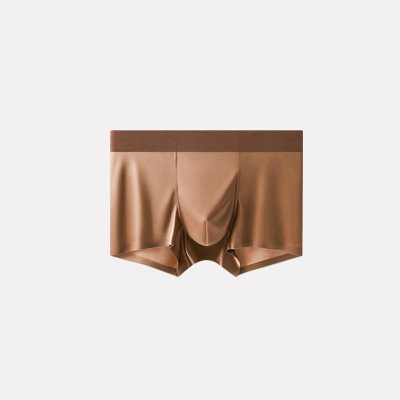 High-End Men's Seamless Boxer Briefs: Light Luxury Satin & Ice Mulberry Silk with Antibacterial Crotch