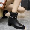 Fashion Soft Leather New High-heeled Booties Women's Autumn and Winter New Bright Leather Square Toe Block Heel Fashion Boots