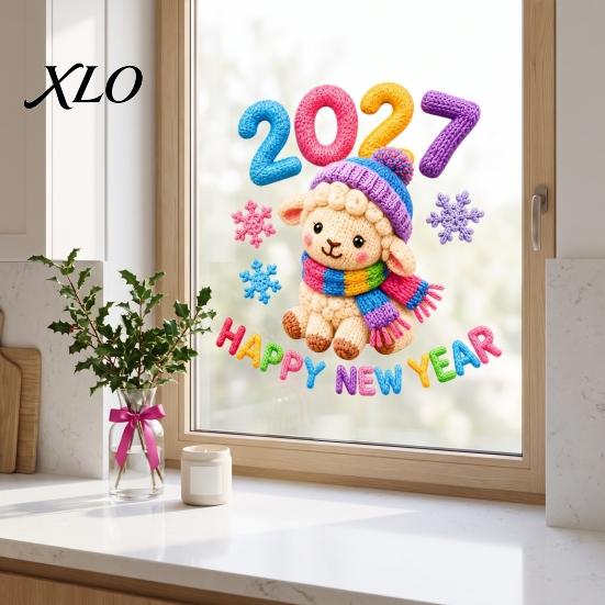 Shop Window Display Supplies Chinese New Year Stickers, 2027 Goat Static Clings, Reusable Winter Theme Decals Crochet Knit Lamb Decals, Decor for Home