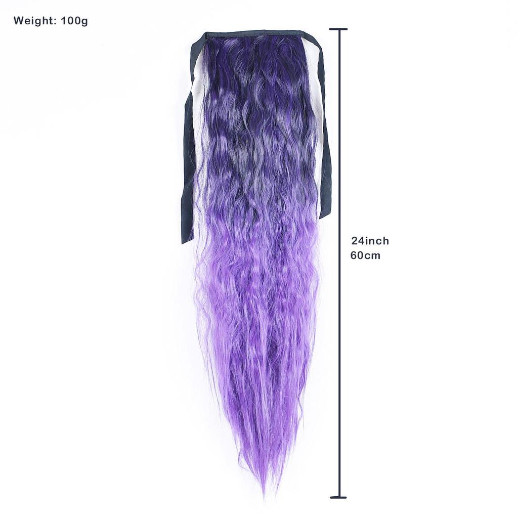 Ponytail Long Kinky Curly Hair Ribbon Ponytail Extension Rainbow Colorful Ombre Color Ponytails
