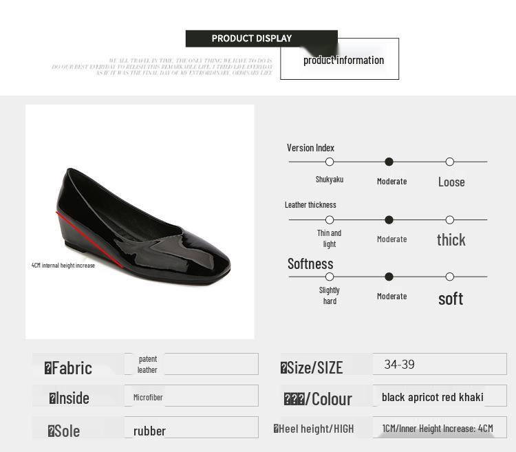 Schwarze Loafer mit verstecktem Absatz: Damen Rutschfester Keil mit Quadratischer Spitze, Professionelle Weiche Sohle für Küche, Lackleder, für Frühling & Herbst.