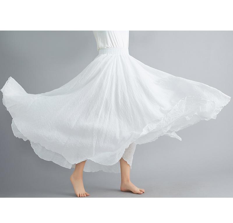 38-Color Plus Size Japanese Cotton Linen A-Line Midi Skirt with Elastic Waist