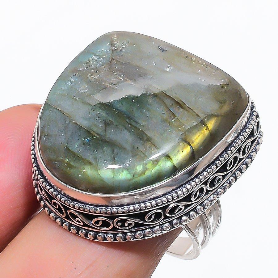 Natural Labradorite Gemstone 925 Sterling Silver Jewelry Ring Size 10 I7u54