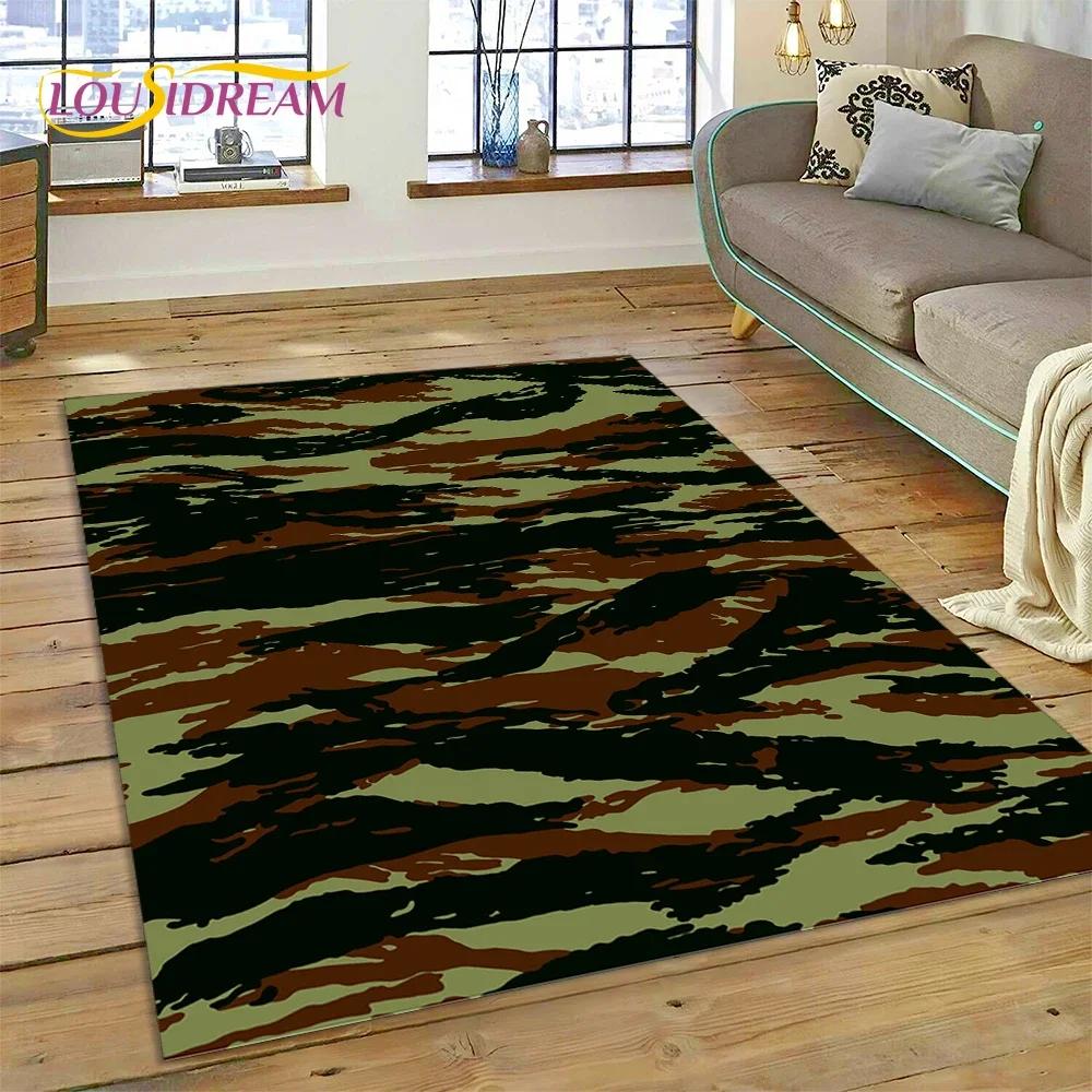 3D bunter Tarnmuster grüner Camouflage 2025 Stil Teppich für Wohnzimmer Schlafzimmer Zuhause Sofa Dekoration Bereichsteppich rutschfeste Bodenmatte