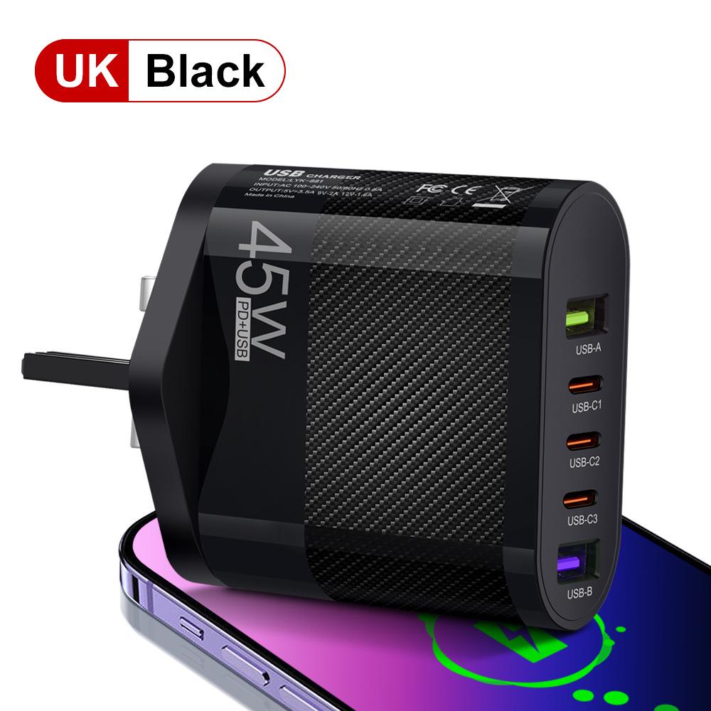 Mark 45W Multi-Port Charger: 2 USB + 3 Type-C, EU/US/UK Plug for Mobile Phones