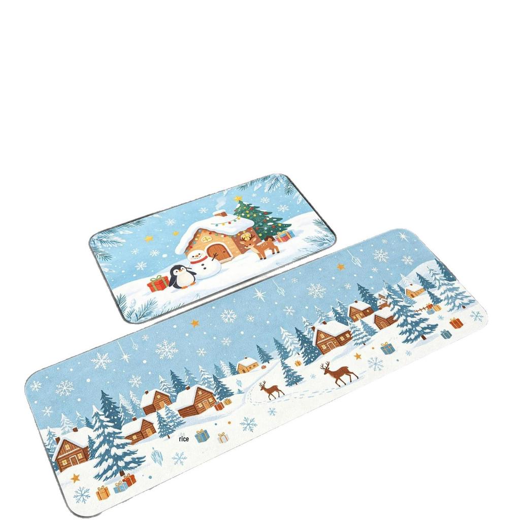 Christmas Atmosphere Long Floor Mat Set - Water Absorbent, Wear-Resistant Home Kitchen Decor